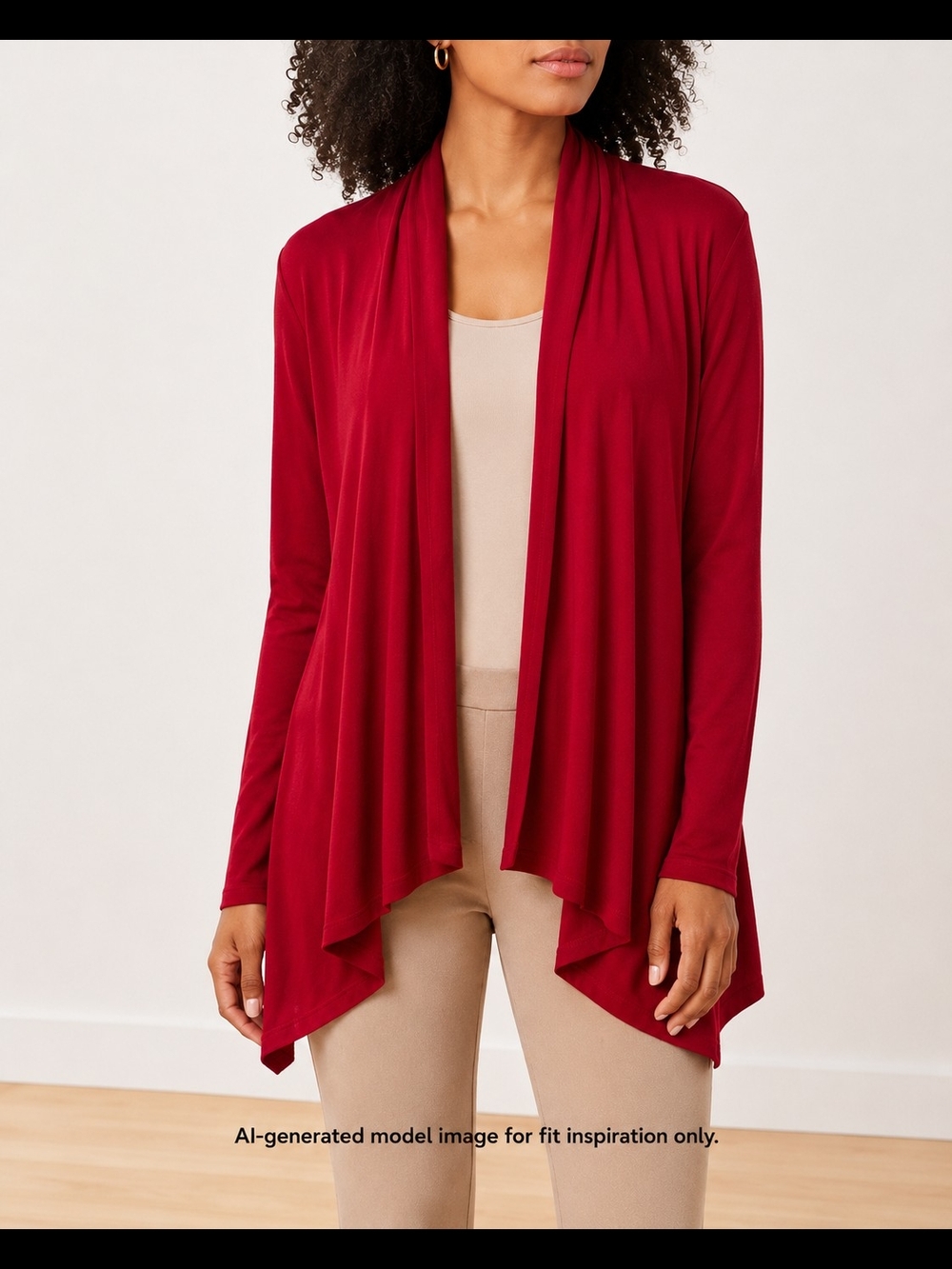 Cielo Blu Red Draped Open Front Cardigan Women’s Size M Long Sleeve